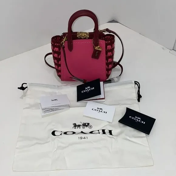 Coach Mini 619 Confetti Pink Troupe Tote 16 With Weaving Purse Handbag Crossbody - Picture 7 of 15